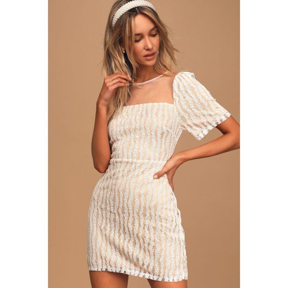 Lulus Smile A Minute White Embroidered Mesh Short Sleeve Mini Dress - Size S